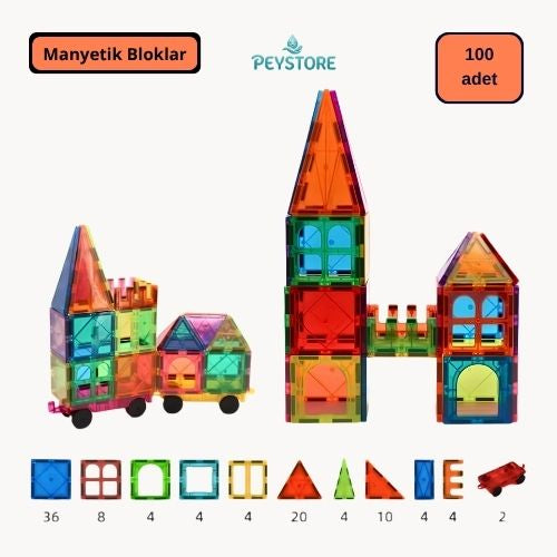 Magnetik Tiles - 3D Eğitici Mıknatıslı Yapı Blokları Seti